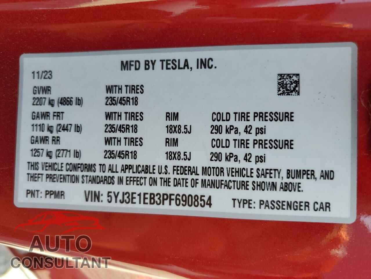 TESLA MODEL 3 2023 - 5YJ3E1EB3PF690854