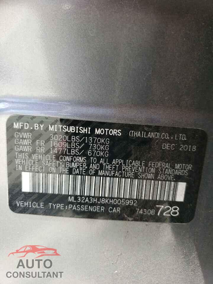 MITSUBISHI MIRAGE 2019 - ML32A3HJ8KH005992