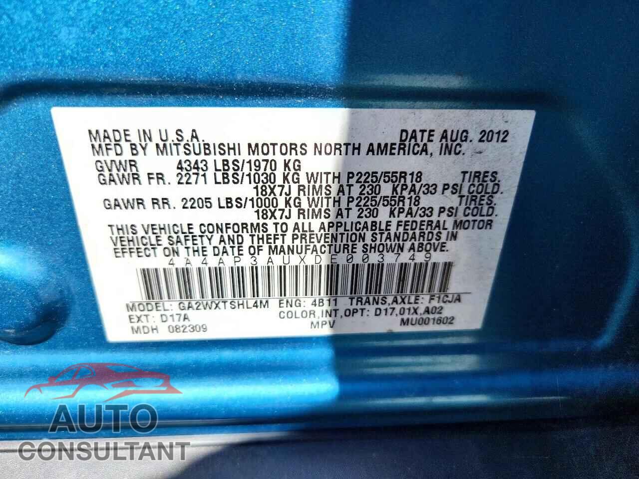 MITSUBISHI OUTLANDER 2013 - 4A4AP3AUXDE003749