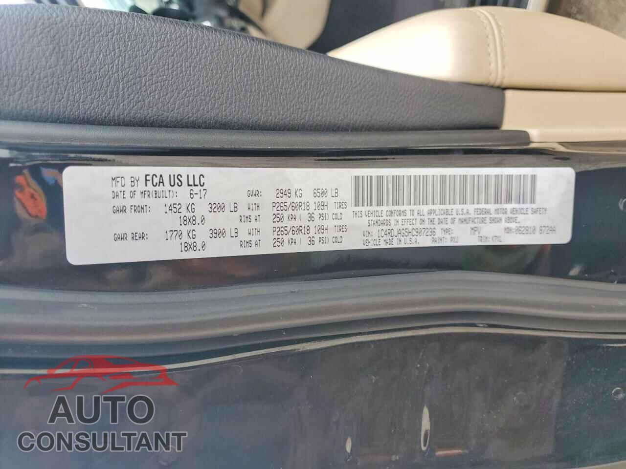 DODGE DURANGO 2017 - 1C4RDJAG5HC907236