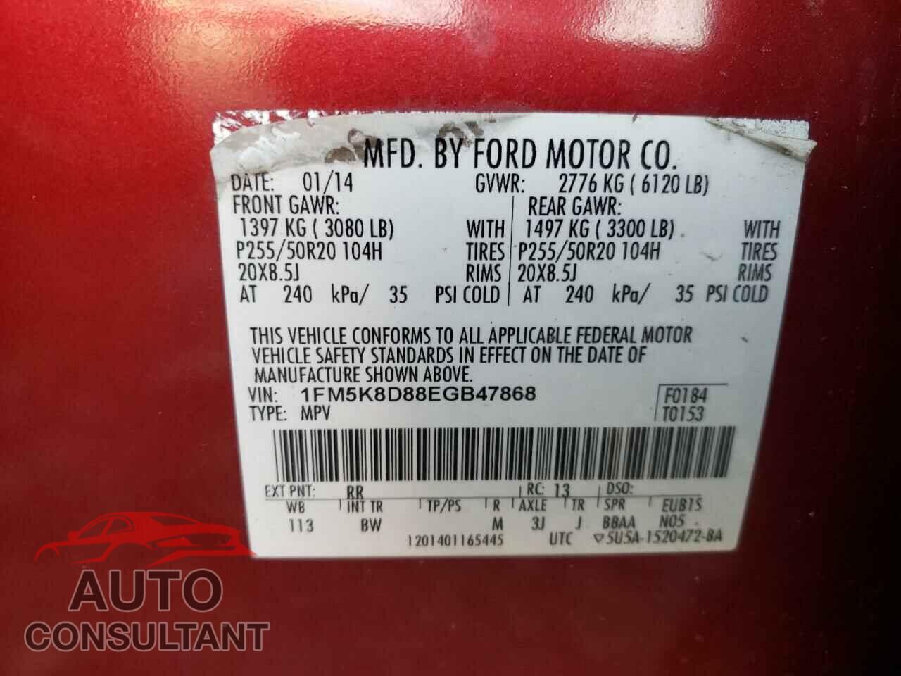 FORD EXPLORER 2014 - 1FM5K8D88EGB47868