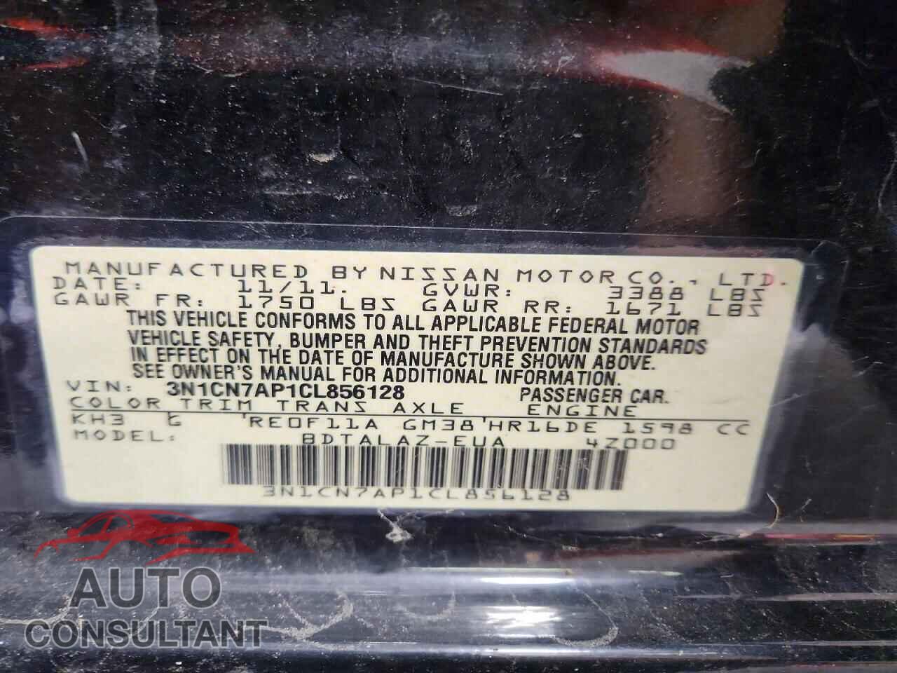 NISSAN VERSA 2012 - 3N1CN7AP1CL856128