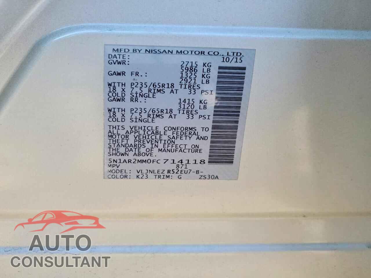 NISSAN PATHFINDER 2015 - 5N1AR2MM0FC714118