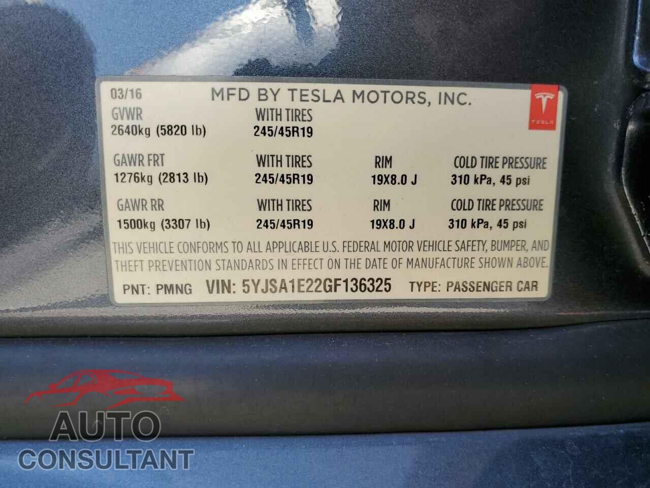TESLA MODEL S 2016 - 5YJSA1E22GF136325