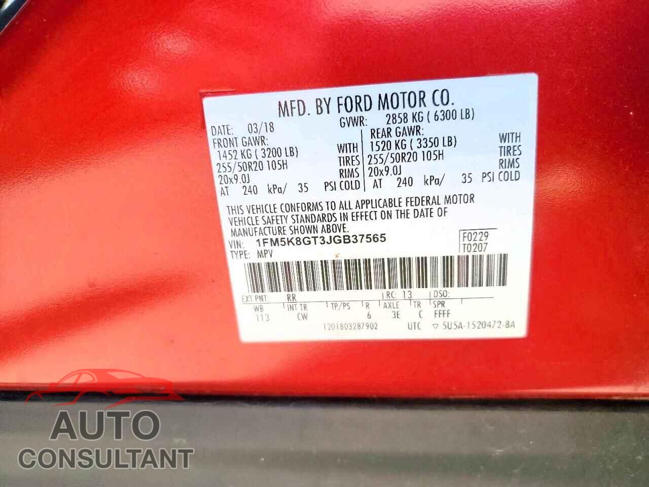 FORD EXPLORER 2018 - 1FM5K8GT3JGB37565