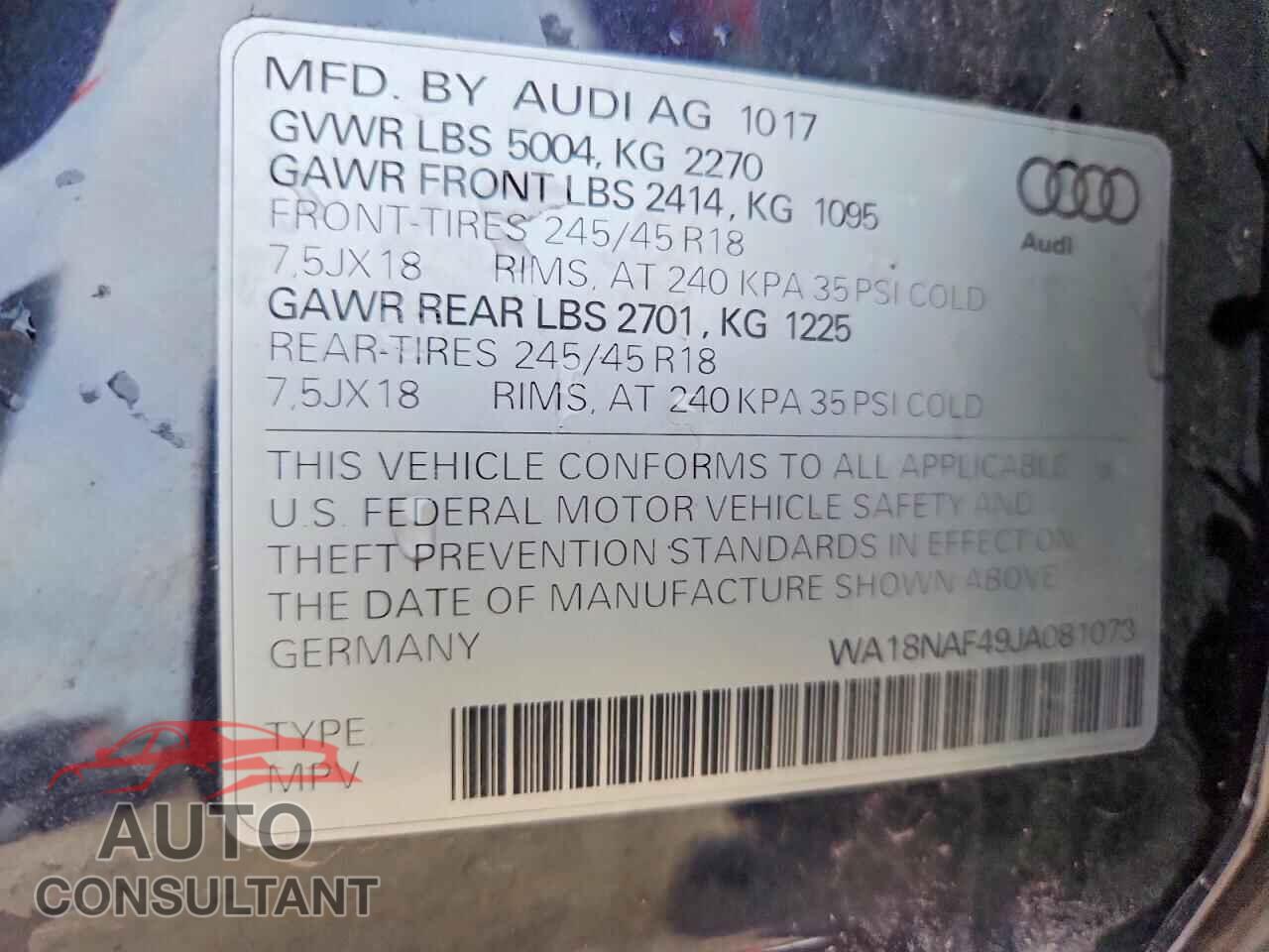 AUDI A4 2018 - WA18NAF49JA081073