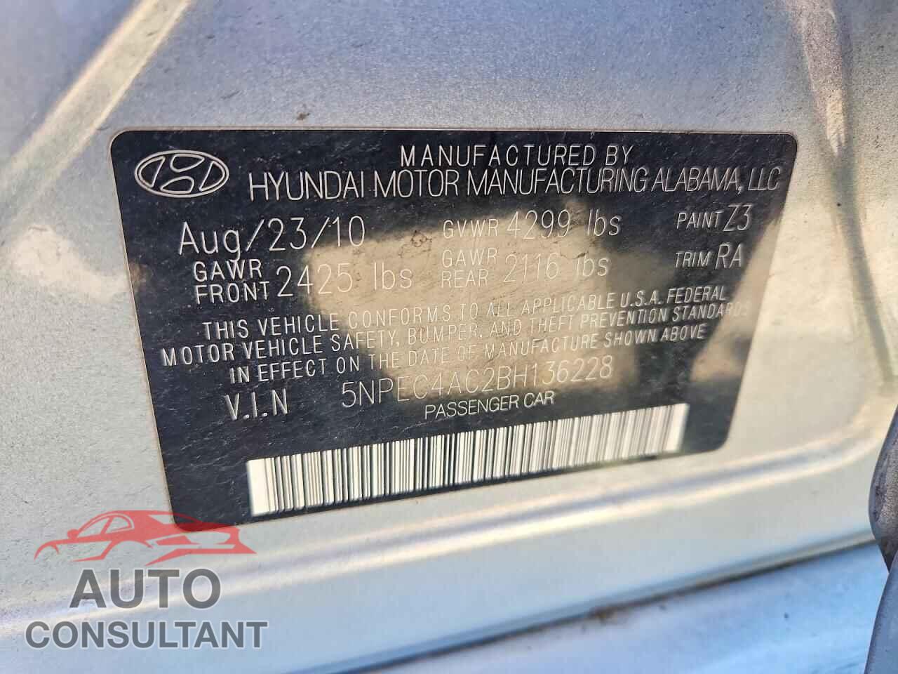 HYUNDAI SONATA 2011 - 5NPEC4AC2BH136228