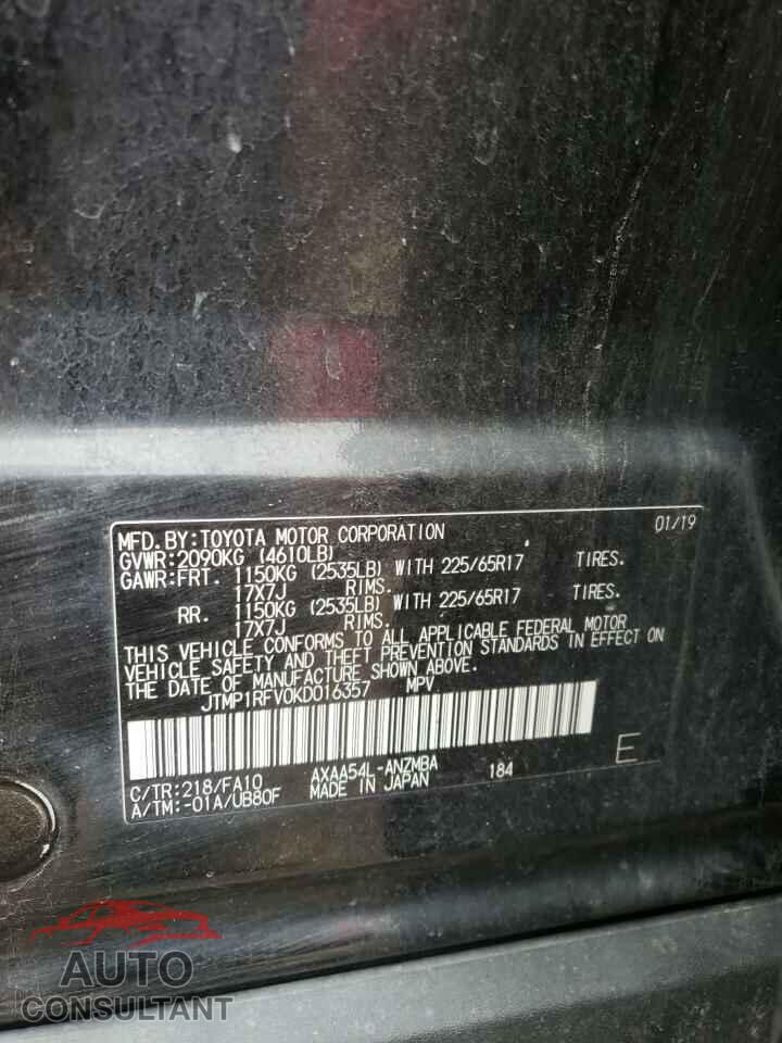 TOYOTA RAV4 2019 - JTMP1RFV0KD016357
