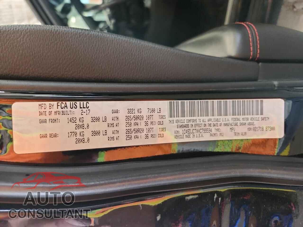 DODGE DURANGO 2017 - 1C4SDJCTXHC799594