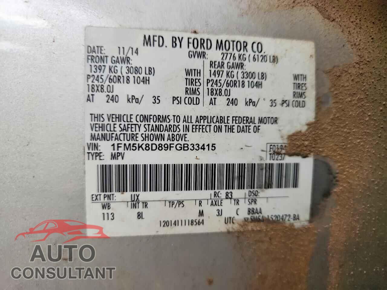 FORD EXPLORER 2015 - 1FM5K8D89FGB33415