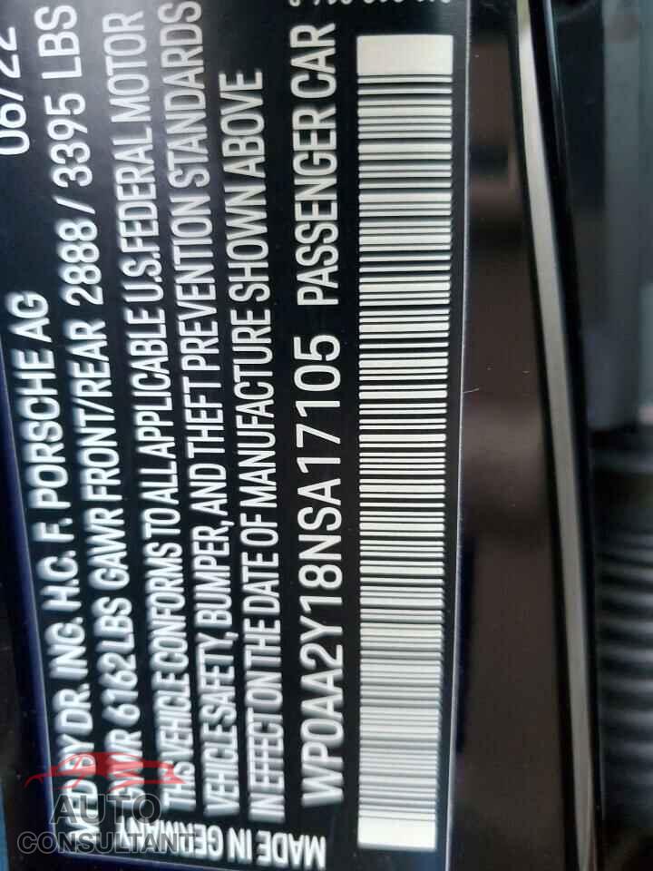PORSCHE TAYCAN 2022 - WP0AA2Y18NSA17105