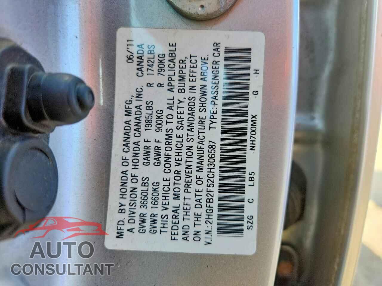 HONDA CIVIC 2012 - 2HGFB2F52CH306587