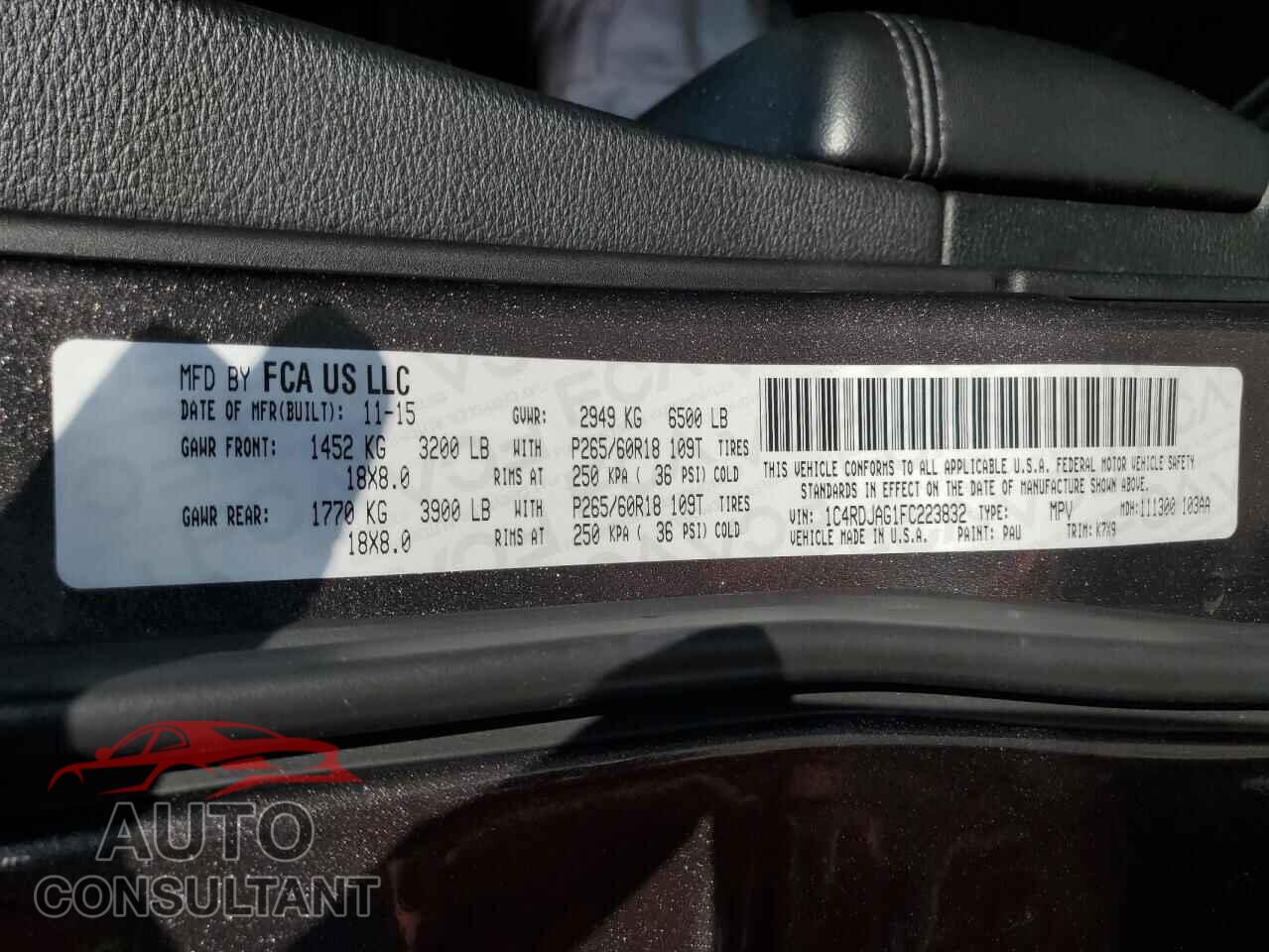 DODGE DURANGO 2015 - 1C4RDJAG1FC223832
