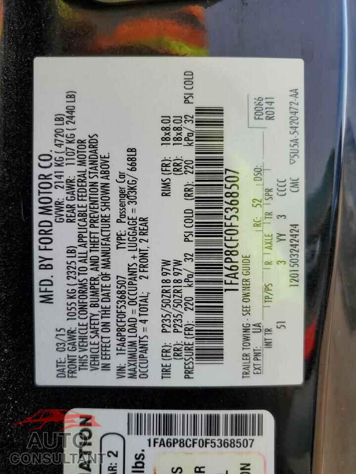 FORD MUSTANG 2015 - 1FA6P8CF0F5368507