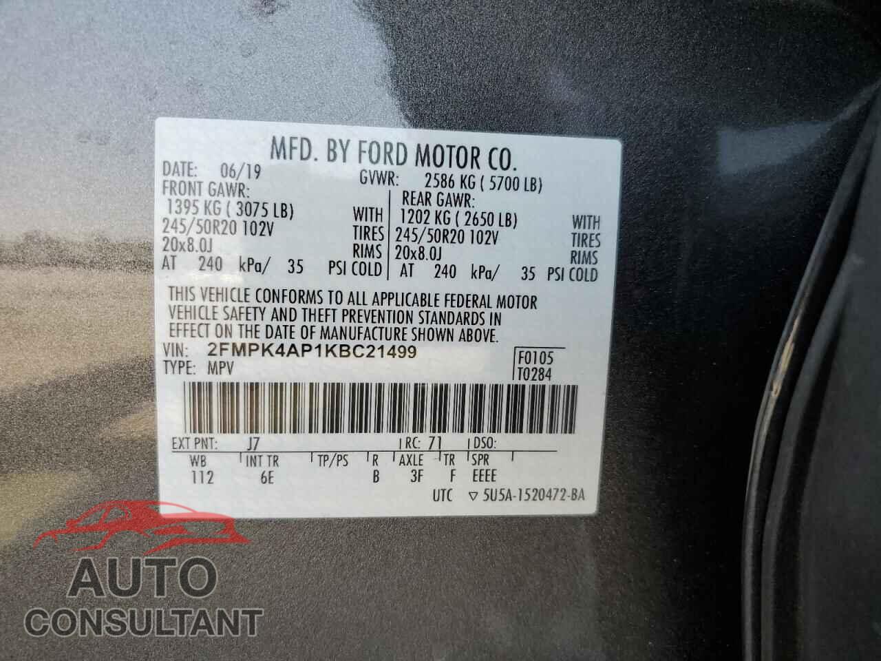 FORD EDGE 2019 - 2FMPK4AP1KBC21499