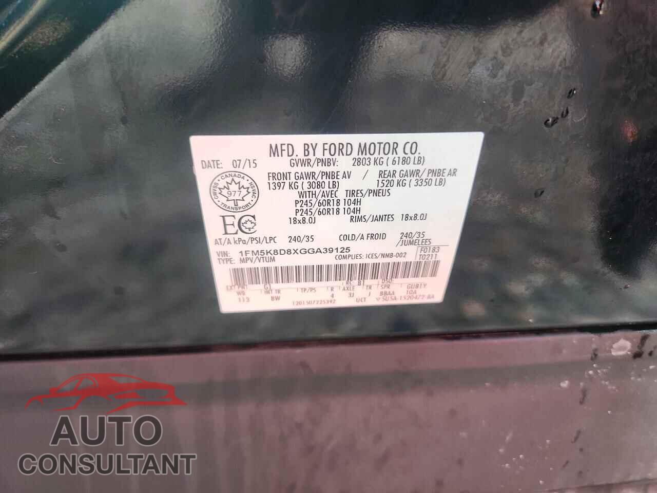 FORD EXPLORER 2016 - 1FM5K8D8XGGA39125