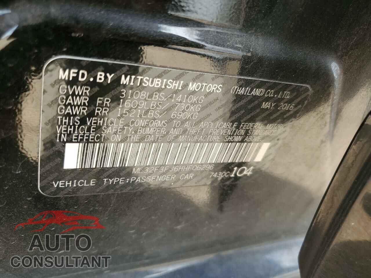 MITSUBISHI MIRAGE 2017 - ML32F3FJ6HHF06296