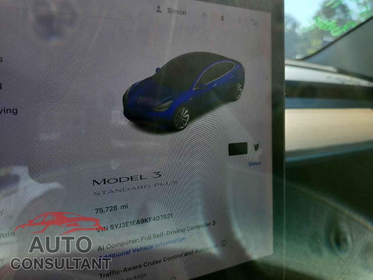 TESLA MODEL 3 2019 - 5YJ3E1EA9KF407521