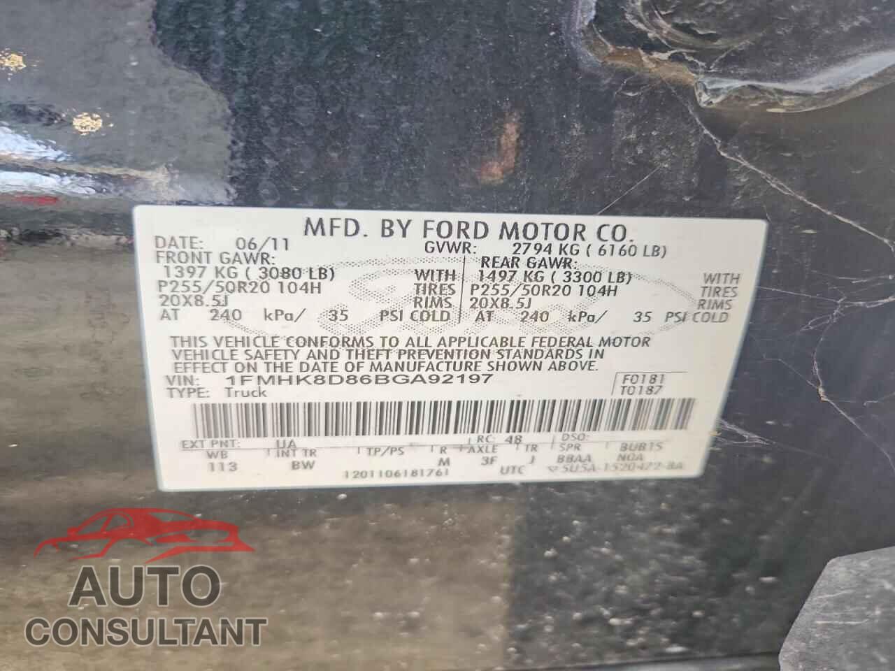 FORD EXPLORER 2011 - 1FMHK8D86BGA92197