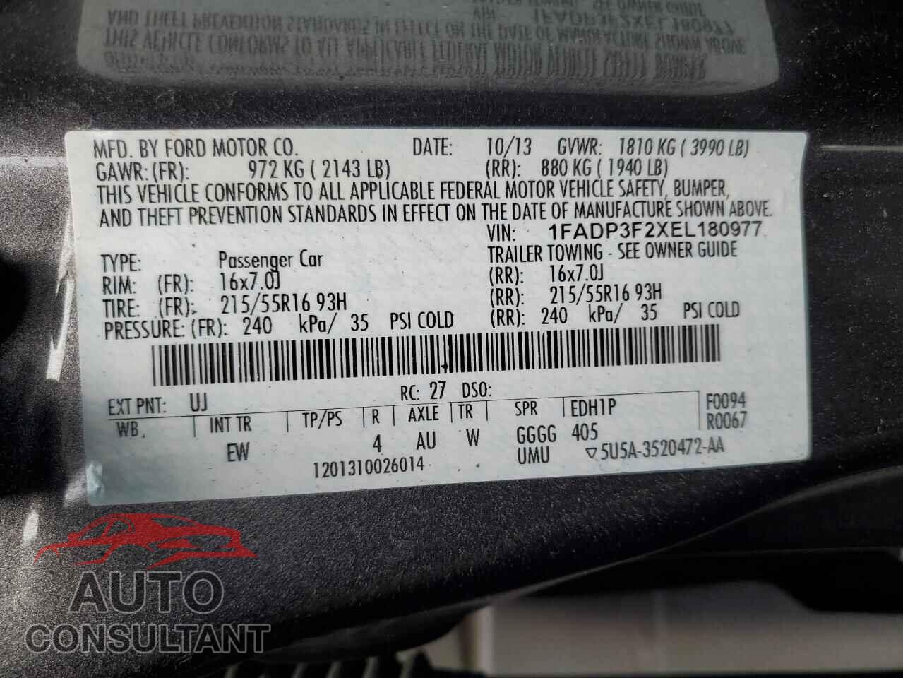 FORD FOCUS 2014 - 1FADP3F2XEL180977