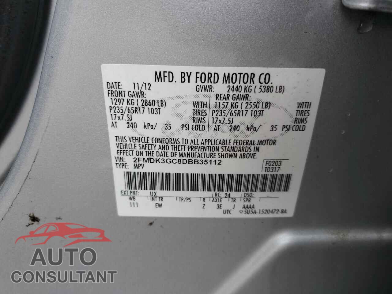 FORD EDGE 2013 - 2FMDK3GC8DBB35112