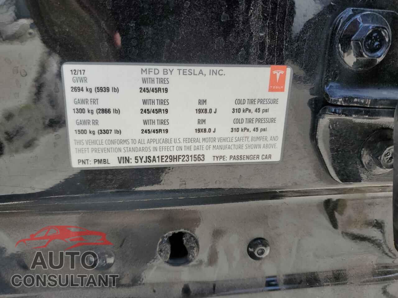 TESLA MODEL S 2017 - 5YJSA1E29HF231563
