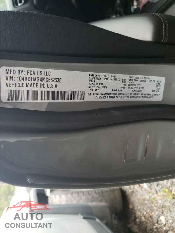 DODGE DURANGO 2021 - 1C4RDHAG4MC682536