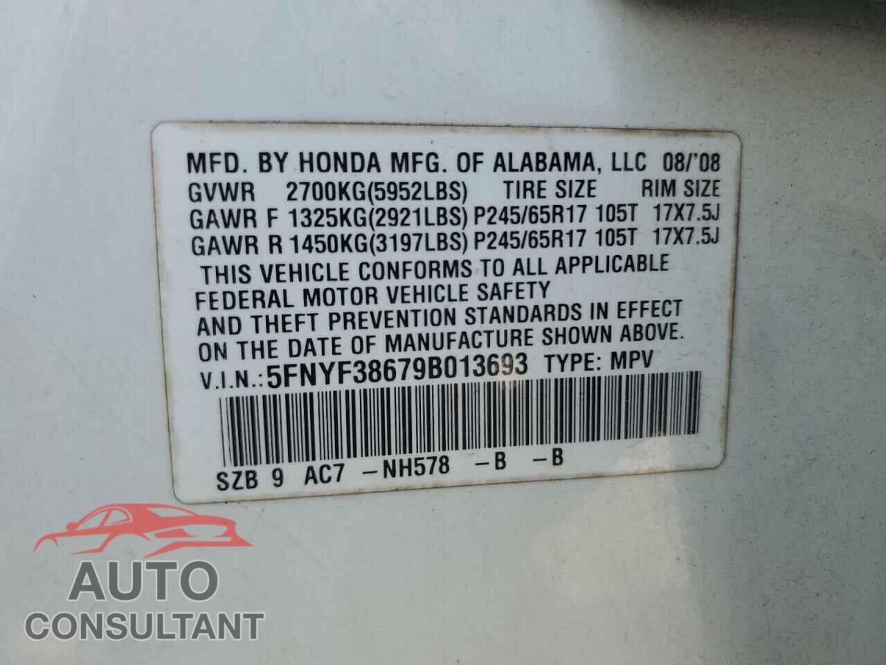 HONDA PILOT 2009 - 5FNYF38679B013693