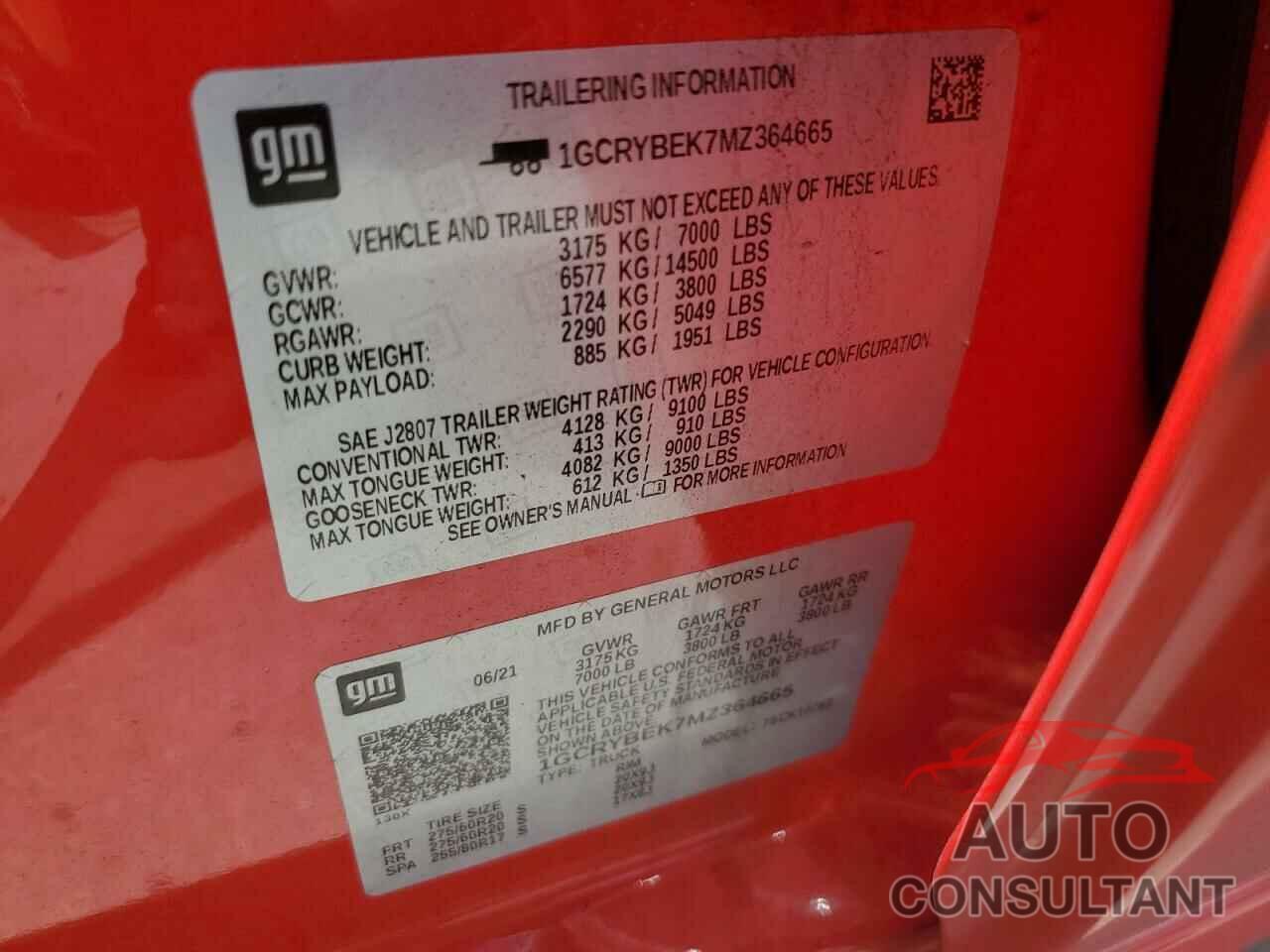 CHEVROLET ALL Models 2021 - 1GCRYBEK7MZ364665