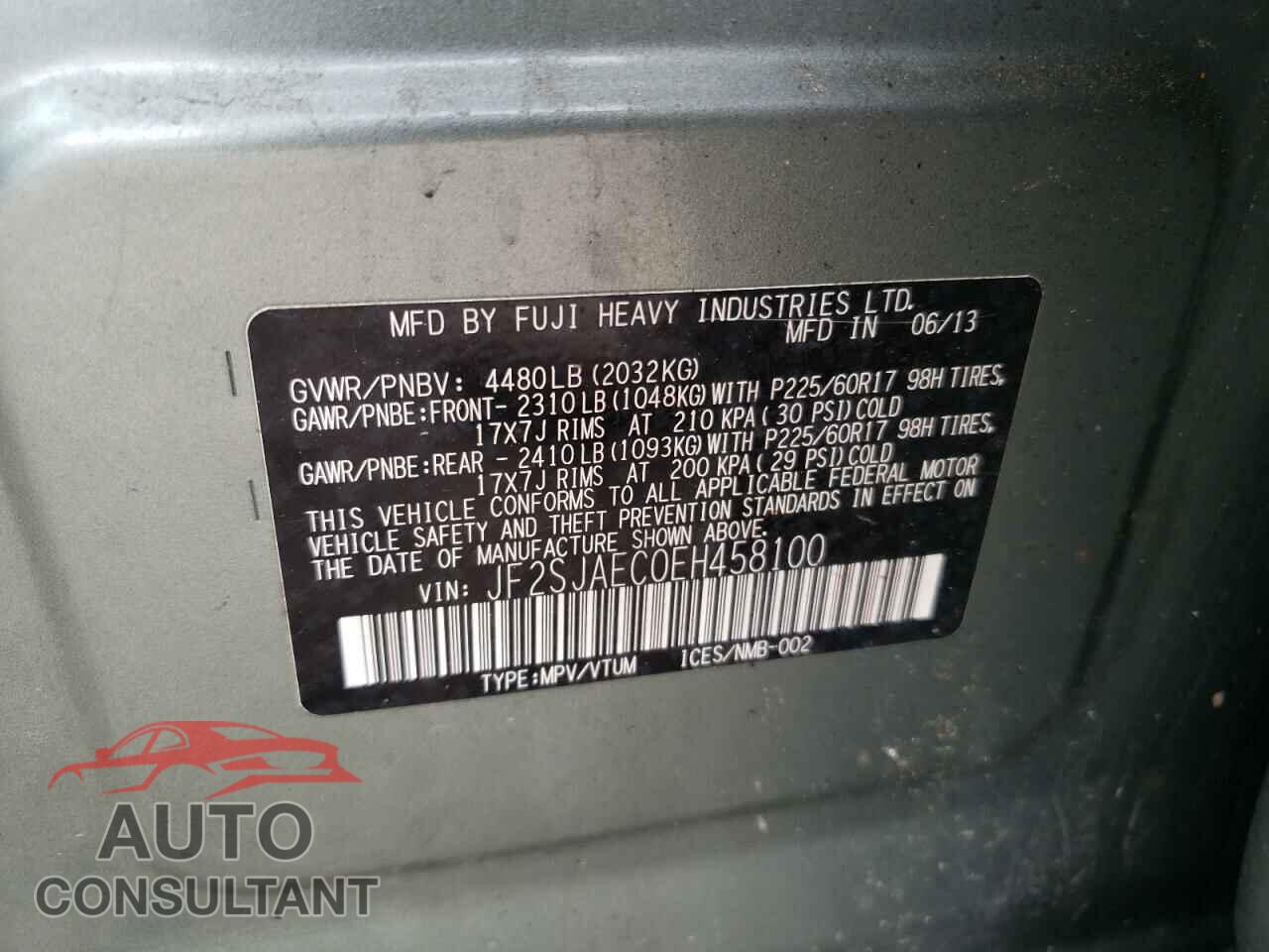SUBARU FORESTER 2014 - JF2SJAEC0EH458100