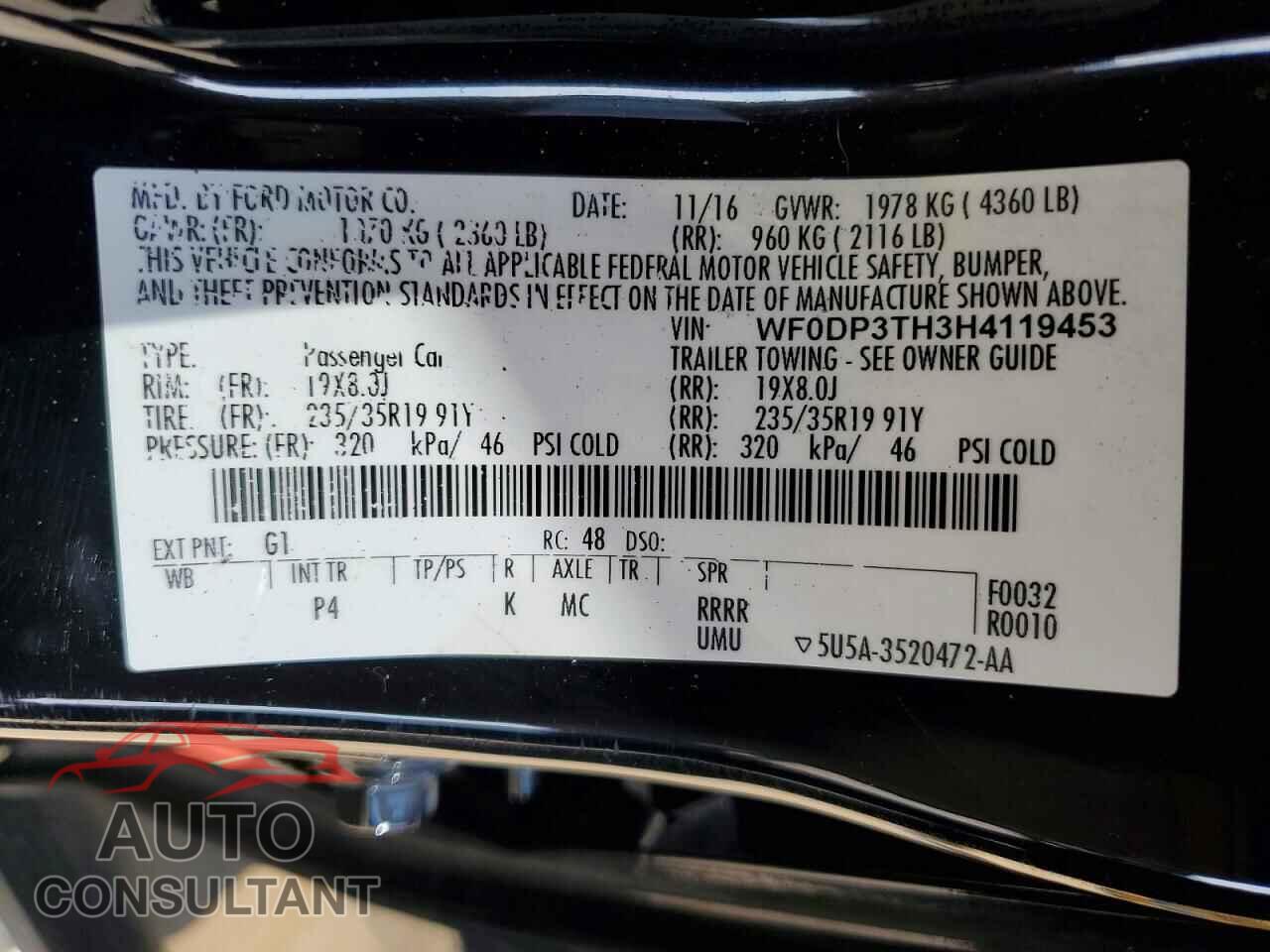FORD FOCUS 2017 - WF0DP3TH3H4119453