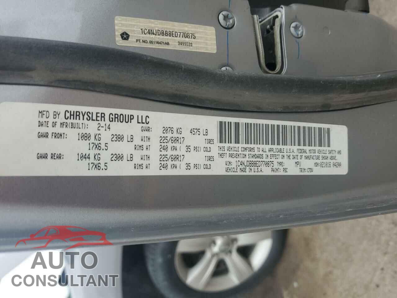 JEEP COMPASS 2014 - 1C4NJDBB8ED770875