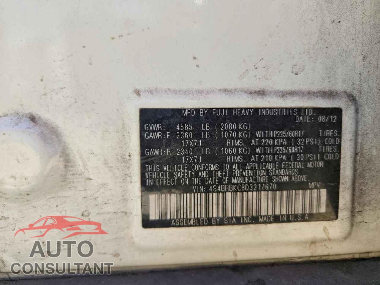 SUBARU OUTBACK 2013 - 4S4BRBKC8D3217670
