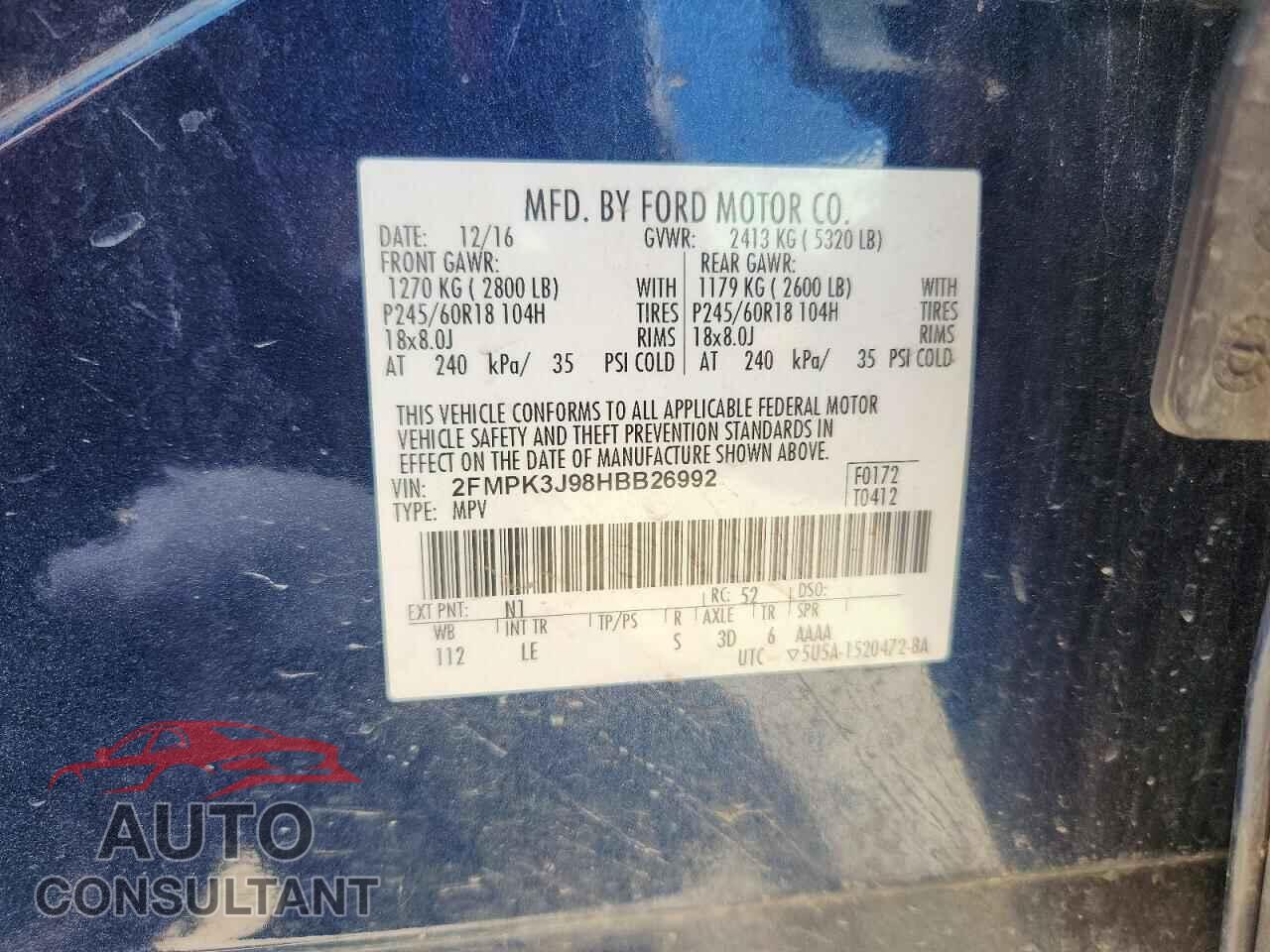FORD EDGE 2017 - 2FMPK3J98HBB26992