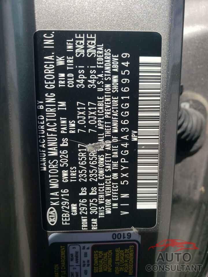 KIA SORENTO 2016 - 5XYPG4A36GG169549