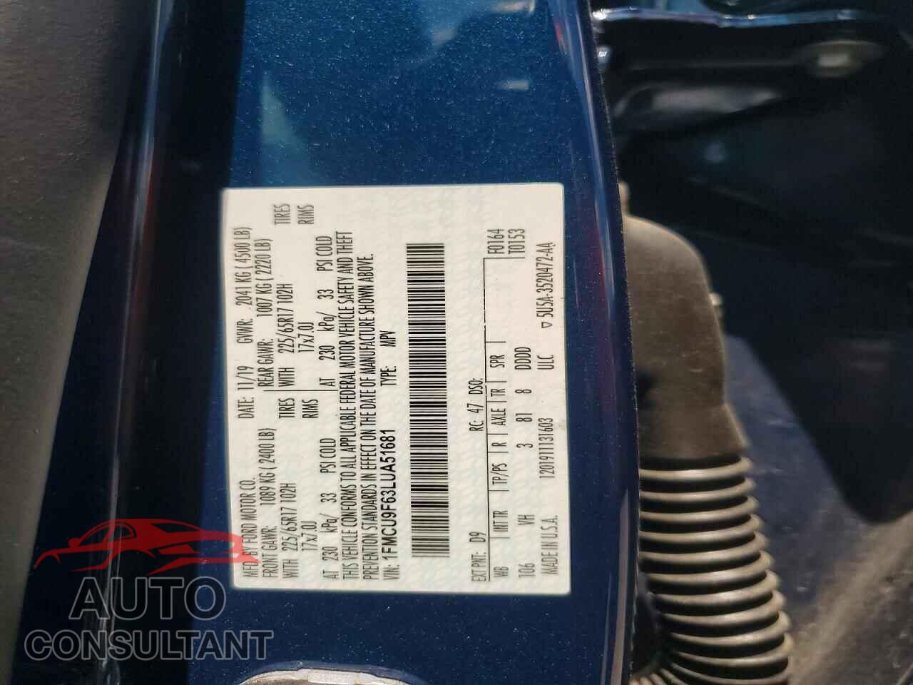 FORD ESCAPE 2020 - 1FMCU9F63LUA51681