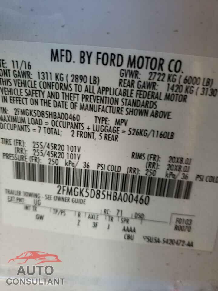 FORD FLEX 2017 - 2FMGK5D85HBA00460