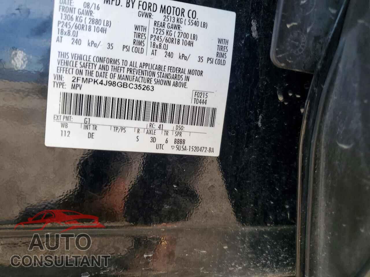 FORD EDGE 2016 - 2FMPK4J98GBC35263