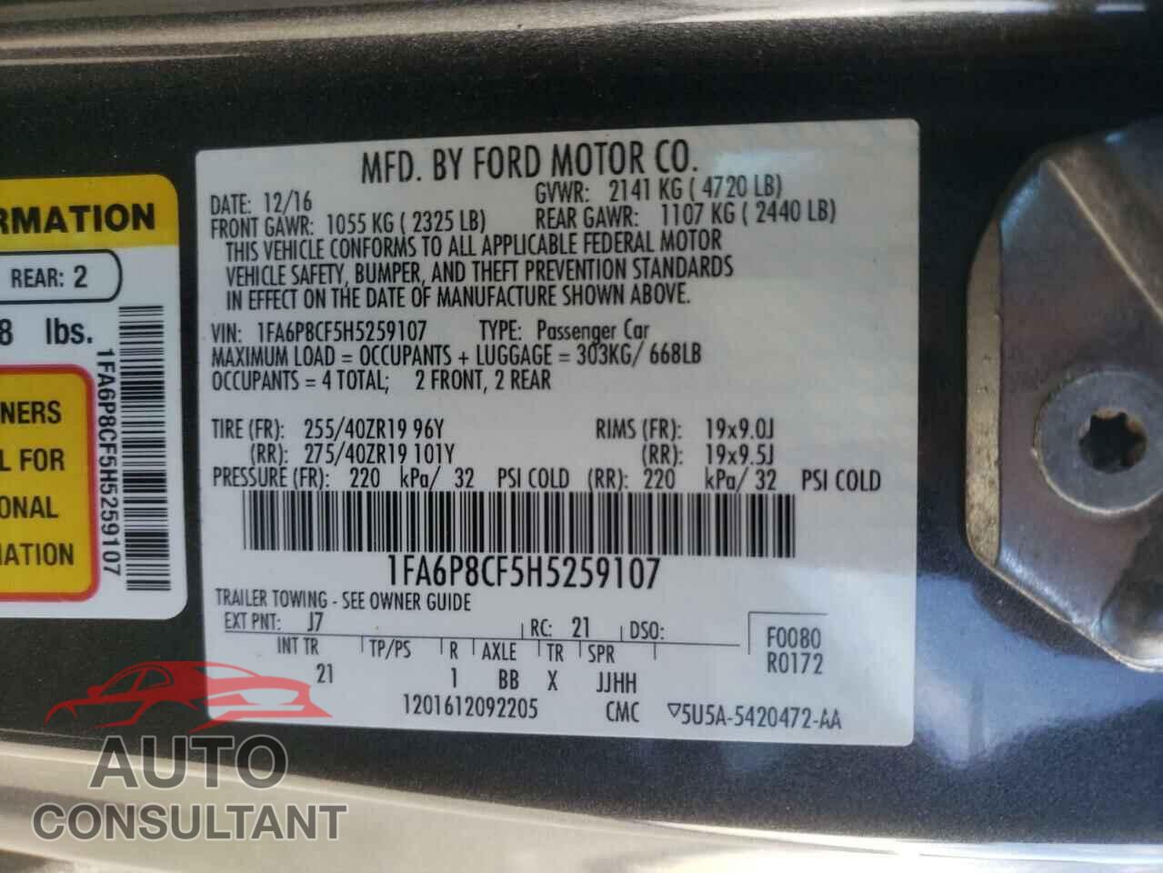 FORD MUSTANG 2017 - 1FA6P8CF5H5259107