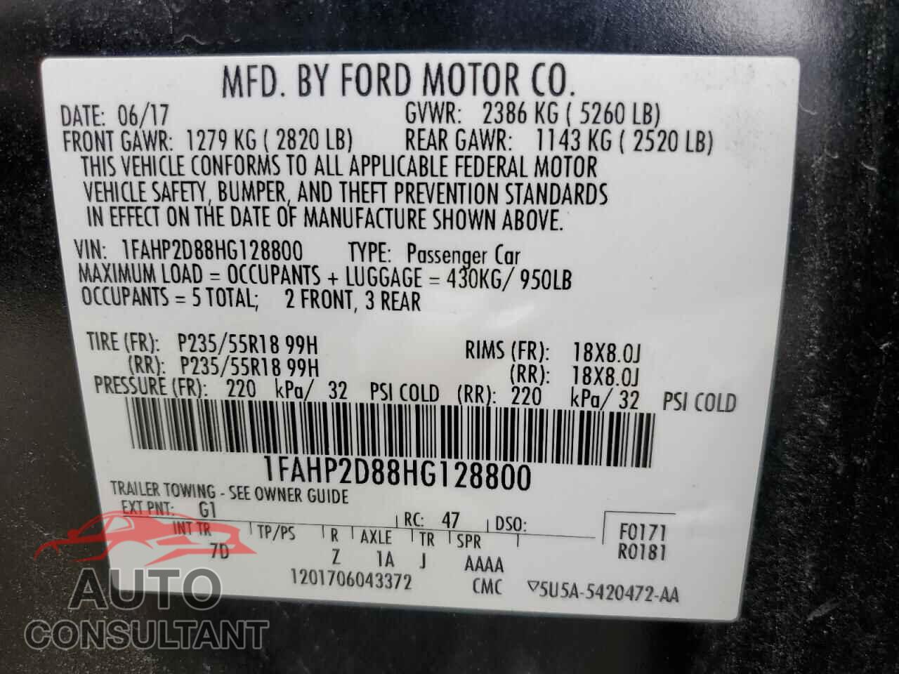 FORD TAURUS 2017 - 1FAHP2D88HG128800
