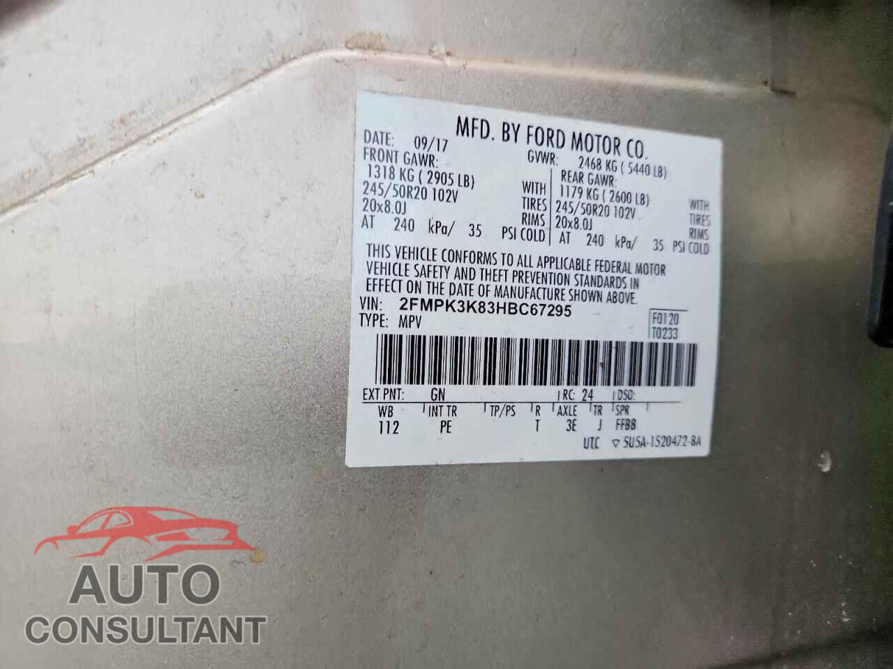 FORD EDGE TITAN 2017 - 2FMPK3K83HBC67295