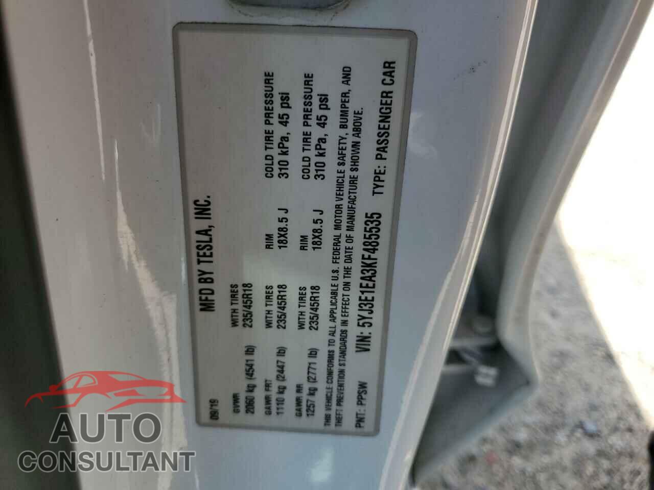TESLA MODEL 3 2019 - 5YJ3E1EA3KF485535