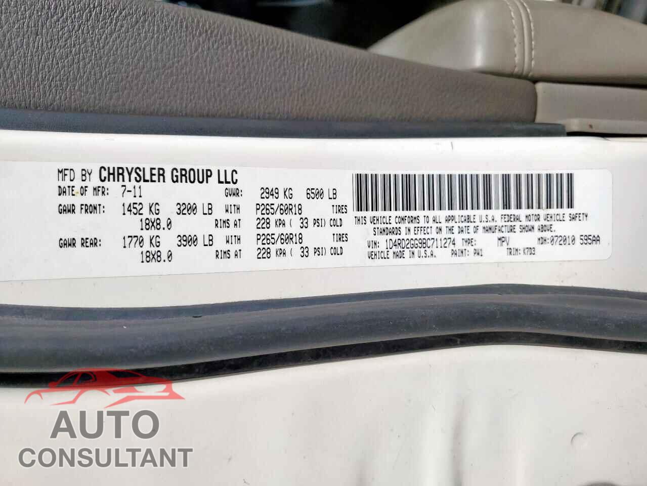 DODGE DURANGO 2011 - 1D4RD2GG9BC711274