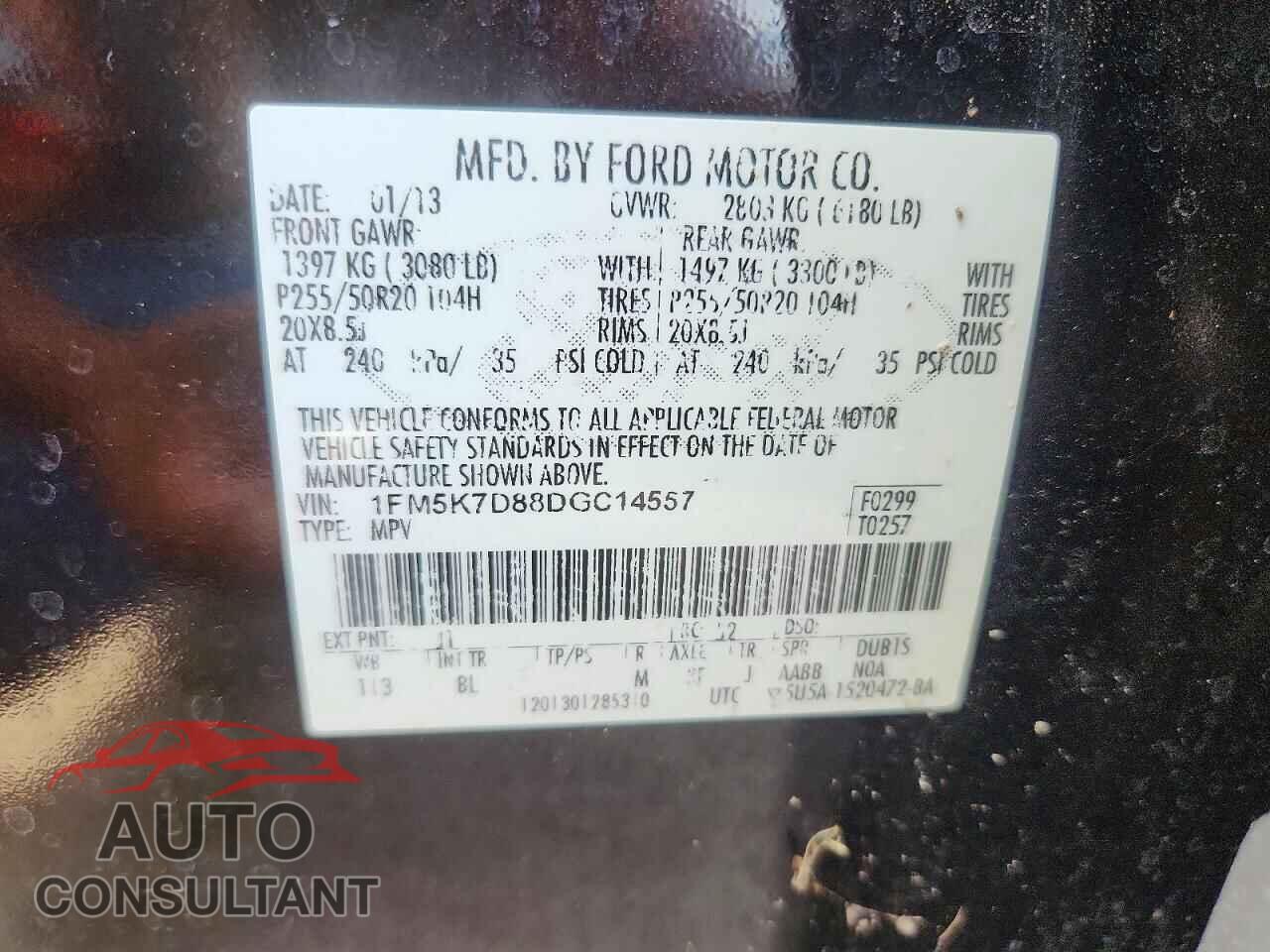 FORD EXPLORER 2013 - 1FM5K7D88DGC14557