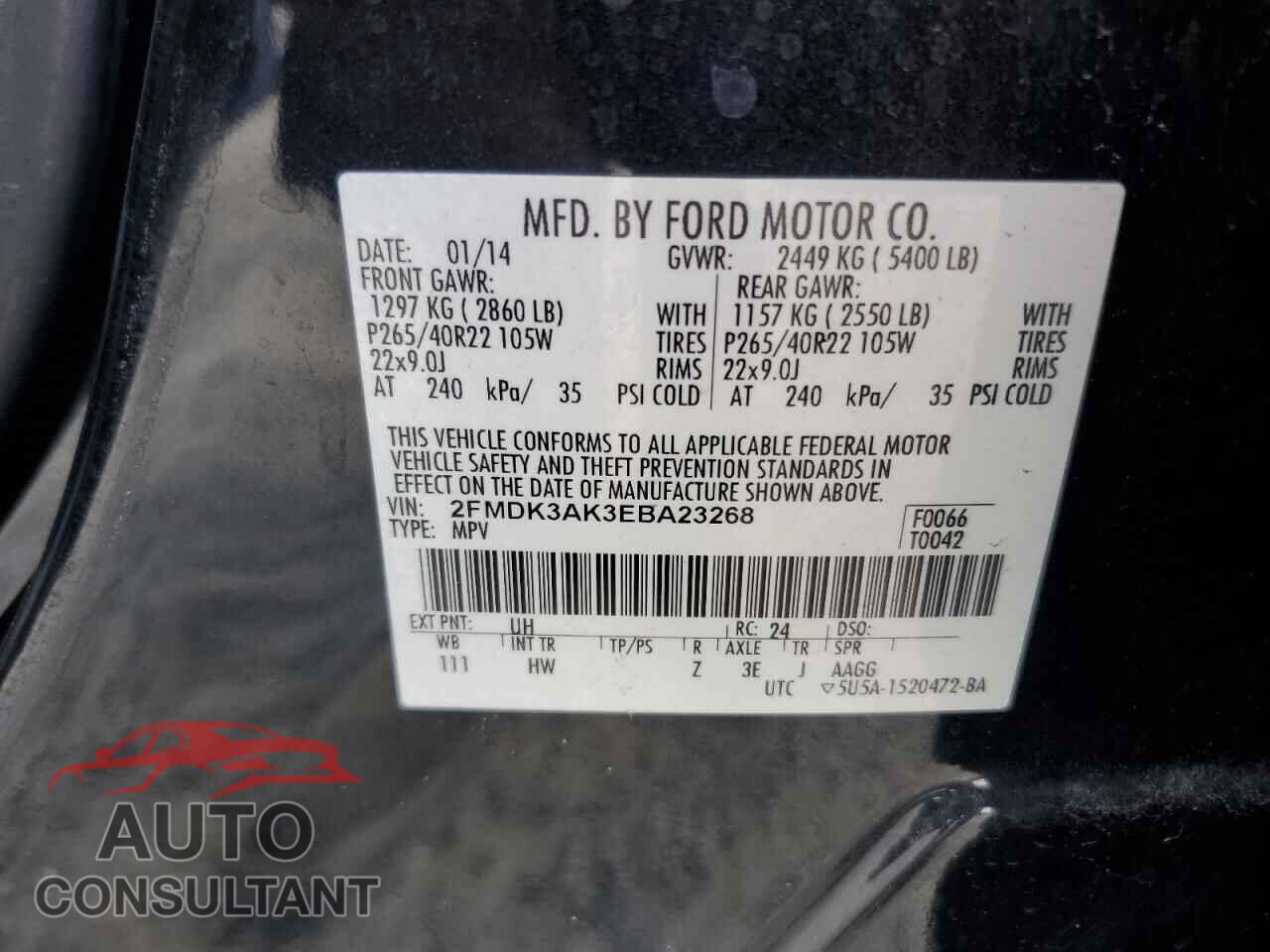 FORD EDGE 2014 - 2FMDK3AK3EBA23268