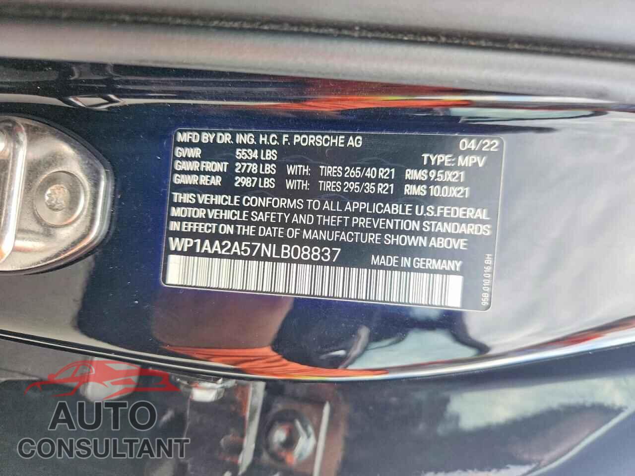 PORSCHE MACAN 2022 - WP1AA2A57NLB08837