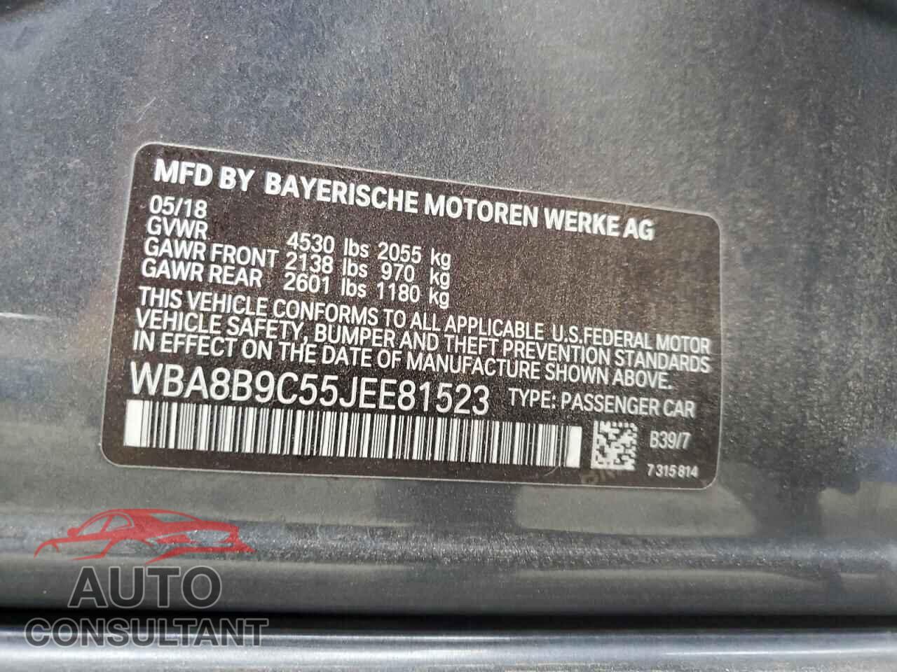 BMW 3 SERIES 2018 - WBA8B9C55JEE81523