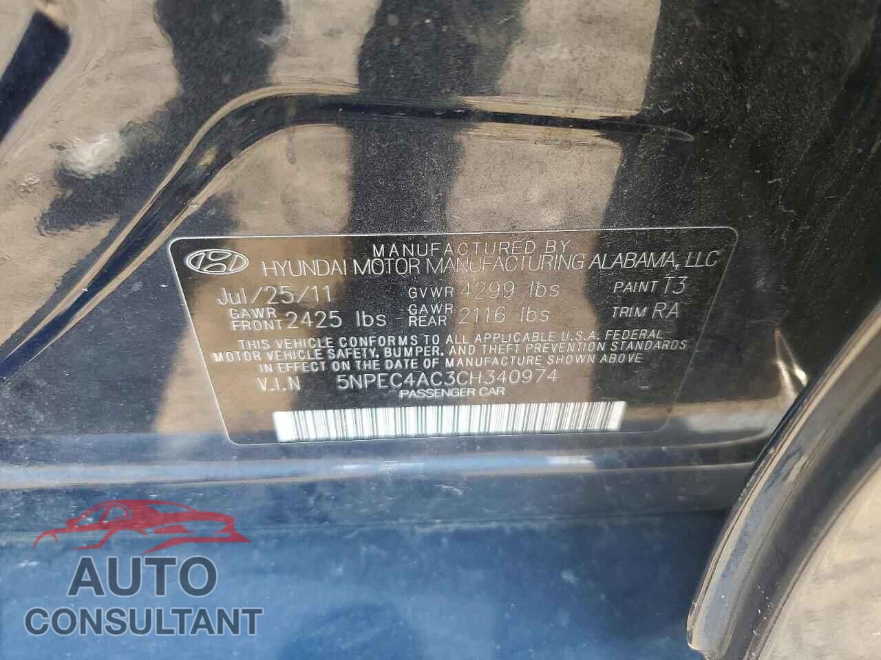 HYUNDAI SONATA 2012 - 5NPEC4AC3CH340974