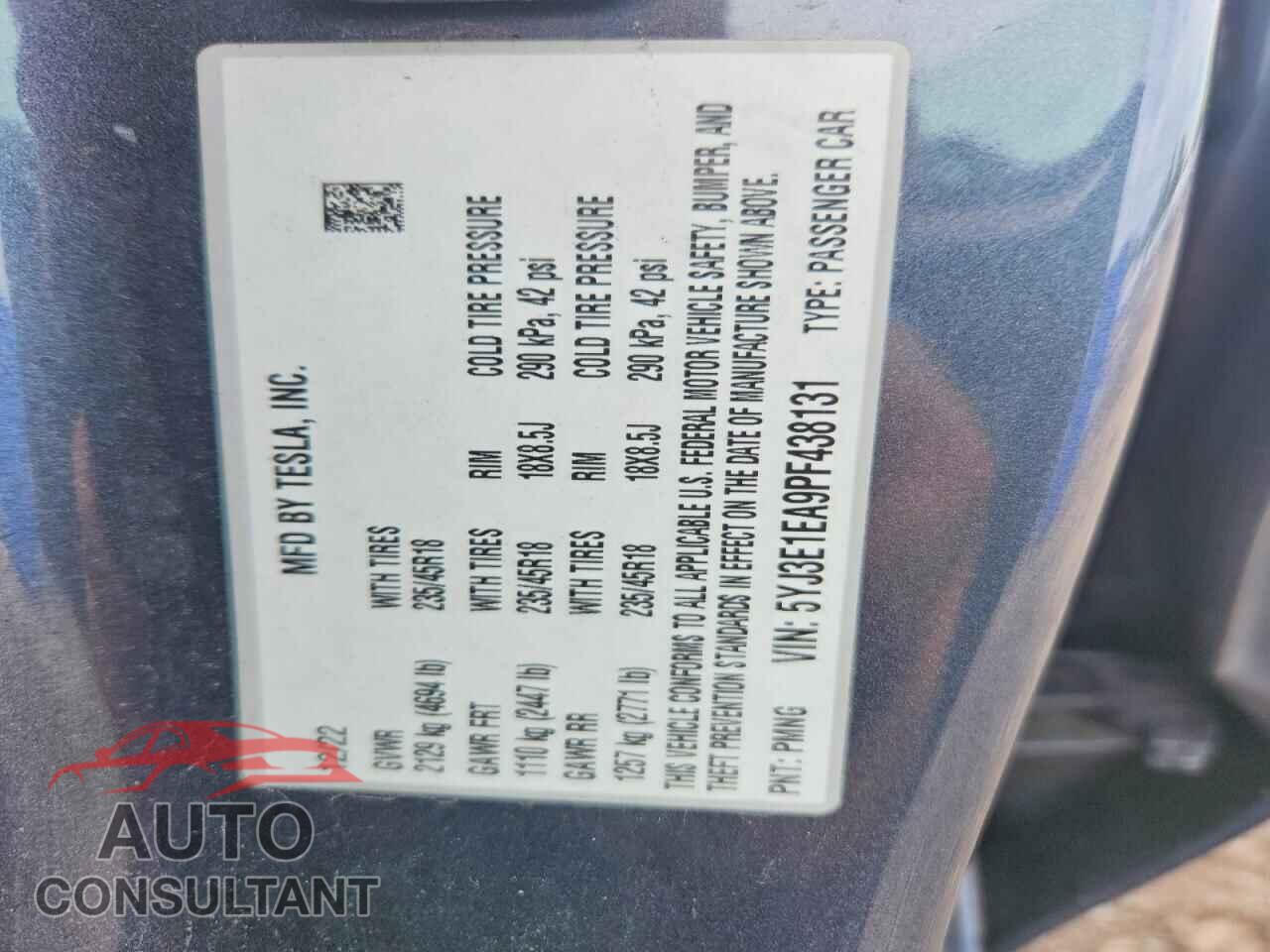 TESLA MODEL 3 2023 - 5YJ3E1EA9PF438131