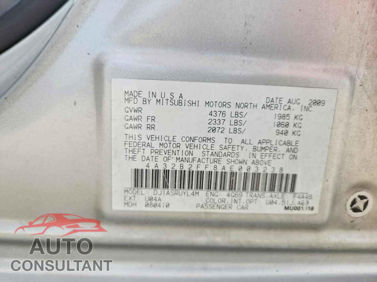 MITSUBISHI GALANT 2010 - 4A32B2FF8AE003238